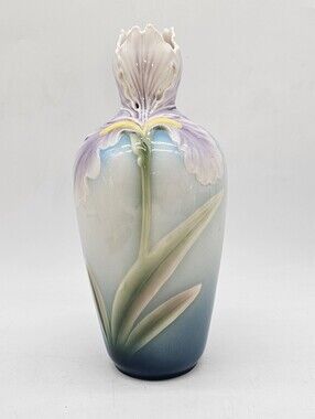 Franz Collection Sculpted Porcelain Beauty Majolica 3D Purple Iris Flower Vase